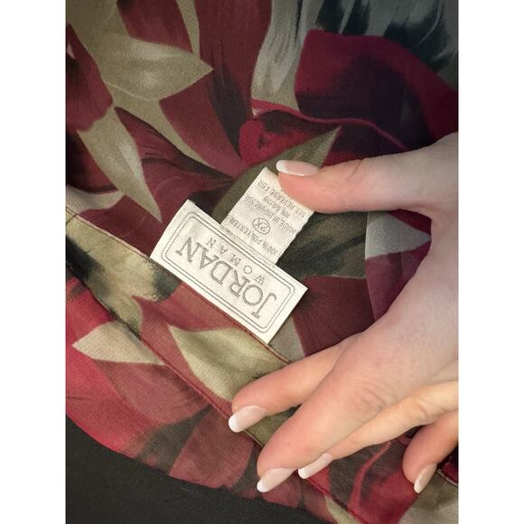 Jordan Woman's 2 Piece Long Sleeve 2X Floral Sheer Over Blouse Set Tropical - Picture 6 of 6